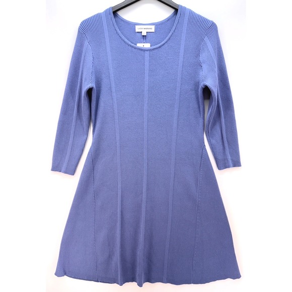 Lucky Brand Dresses & Skirts - Lucky Brand‎ Blue Ribbed Knit A Line Midi Dress Sz L Minimalist Costal Soft Girl